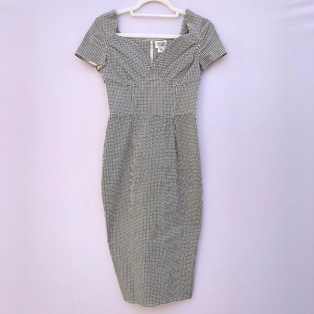 Unique Vintage Dress B&W Houndstooth Dress